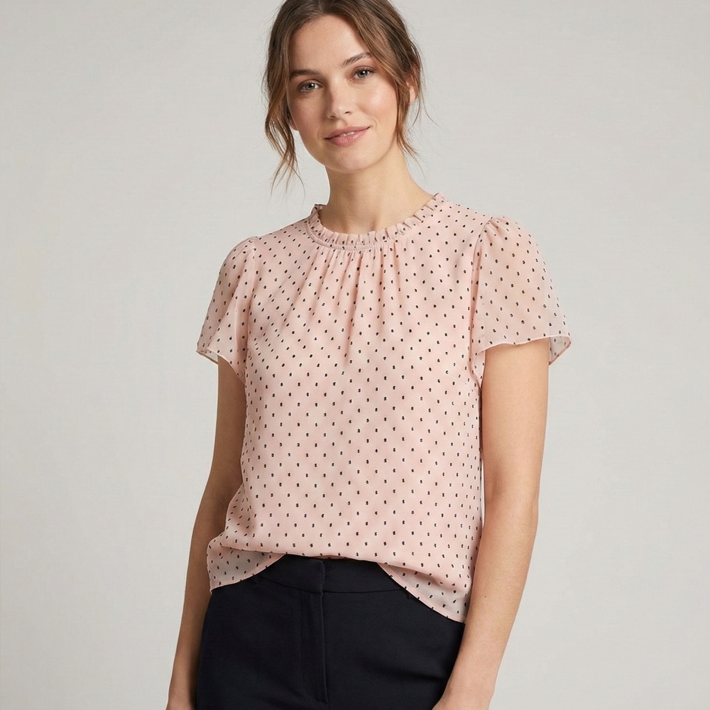 LOFT Romantic Swiss Dot Flutter Sleeve Blouse